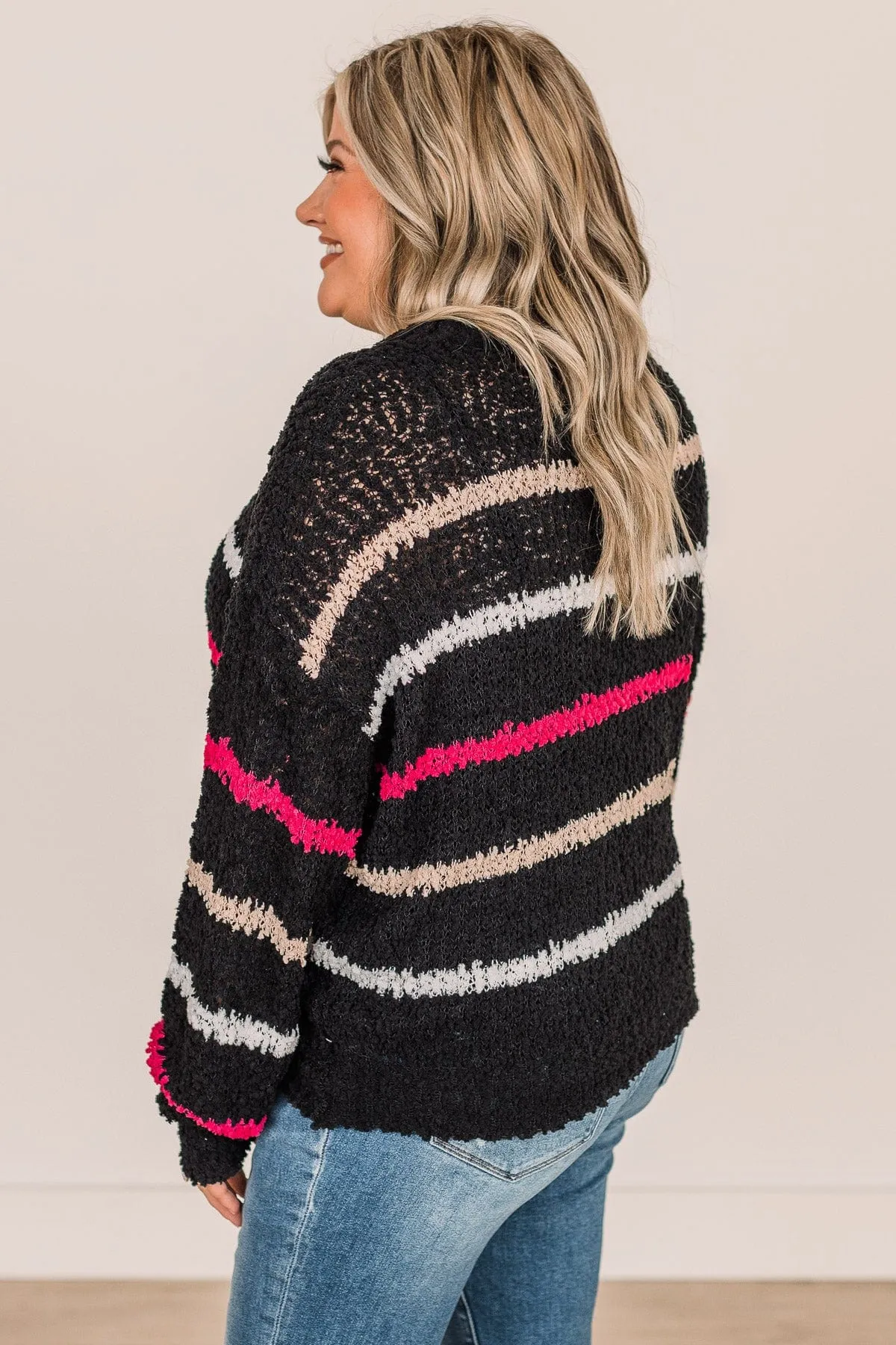 On A High Note Popcorn Knit Sweater- Black