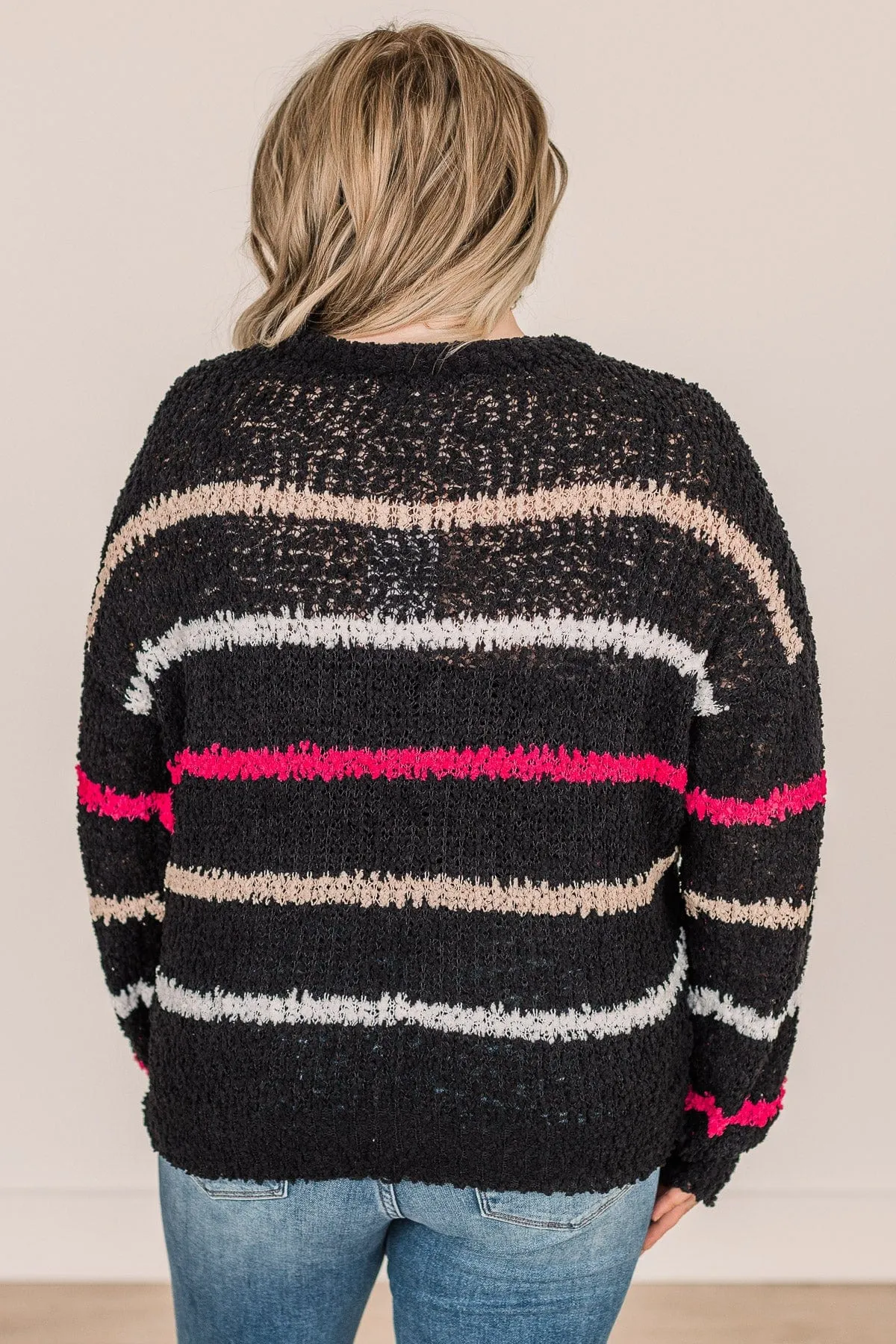 On A High Note Popcorn Knit Sweater- Black