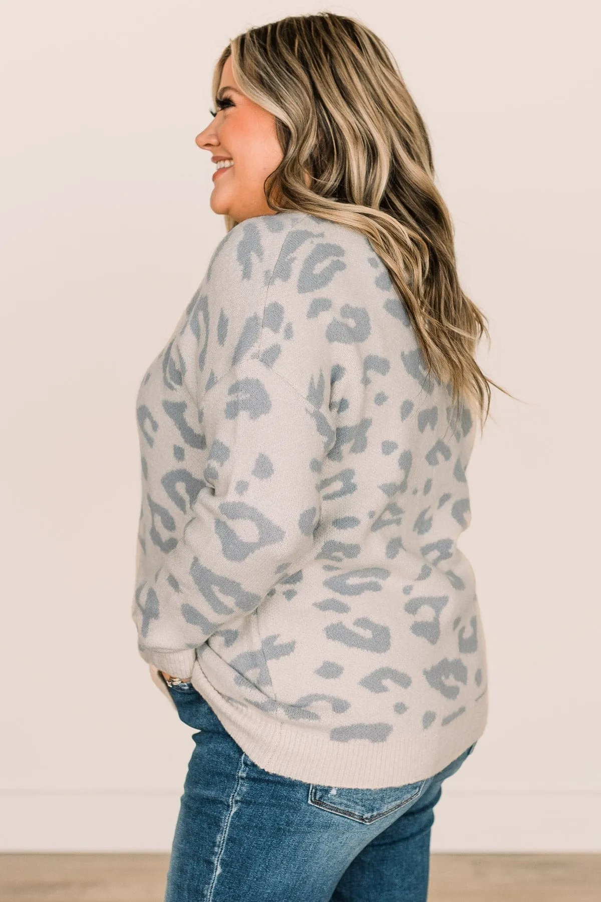 One Last Kiss Leopard Sweater- Ivory & Dusty Blue