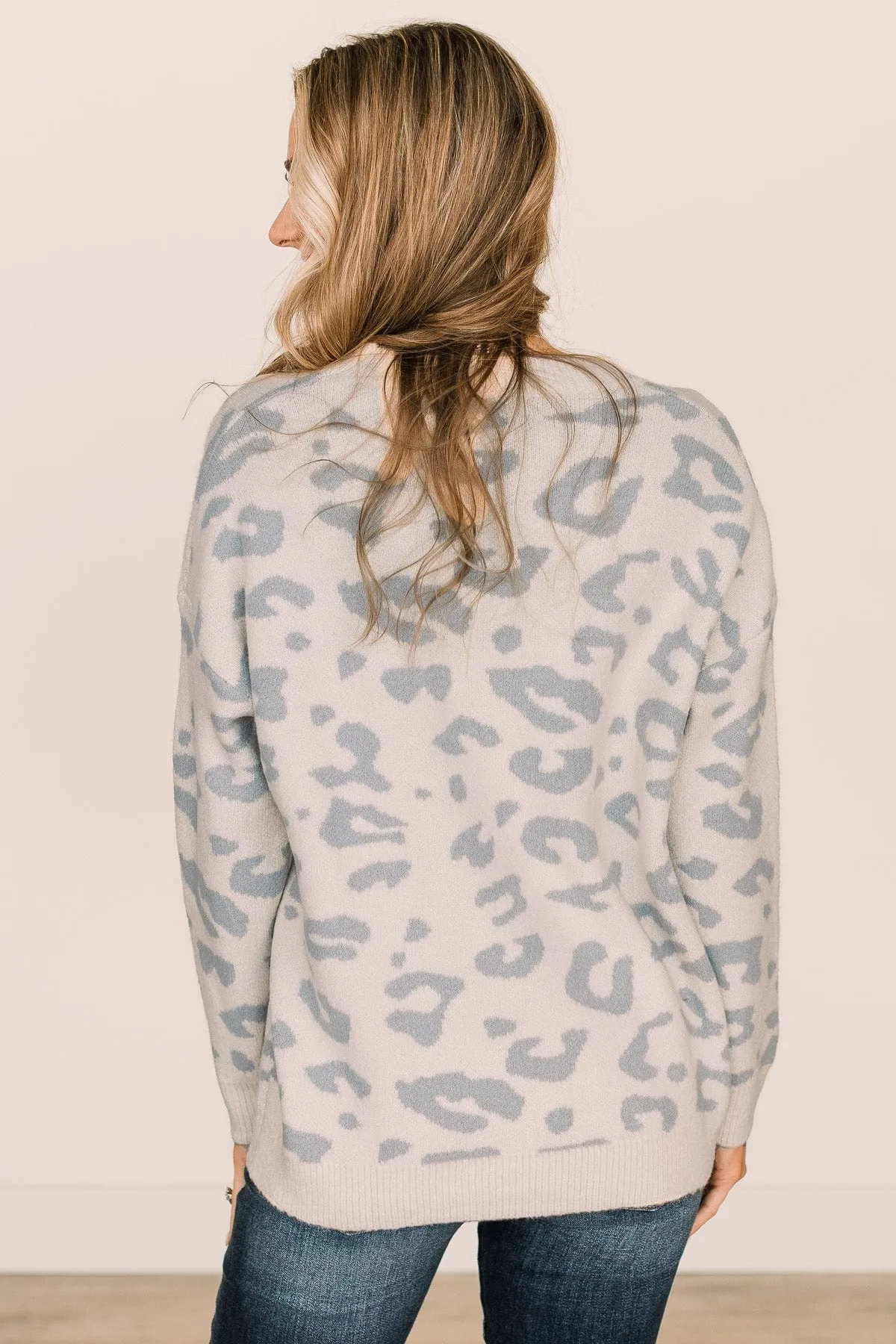 One Last Kiss Leopard Sweater- Ivory & Dusty Blue