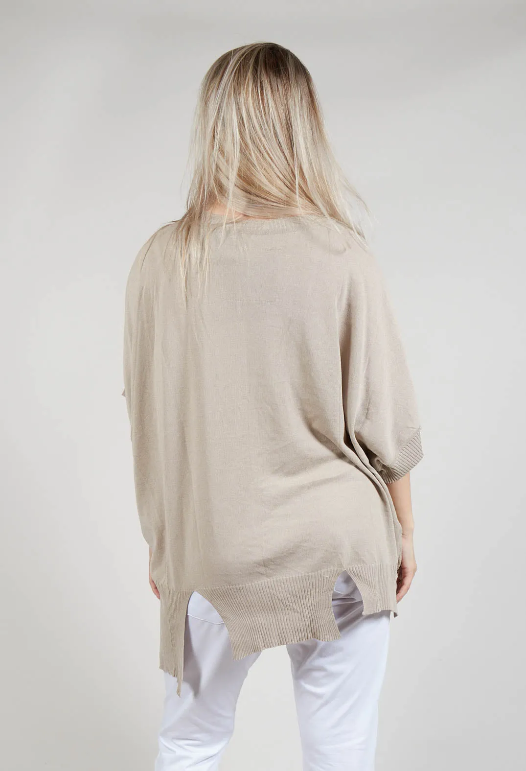 Oversized Knitted Sweater with Dropped Shoulder in Beige