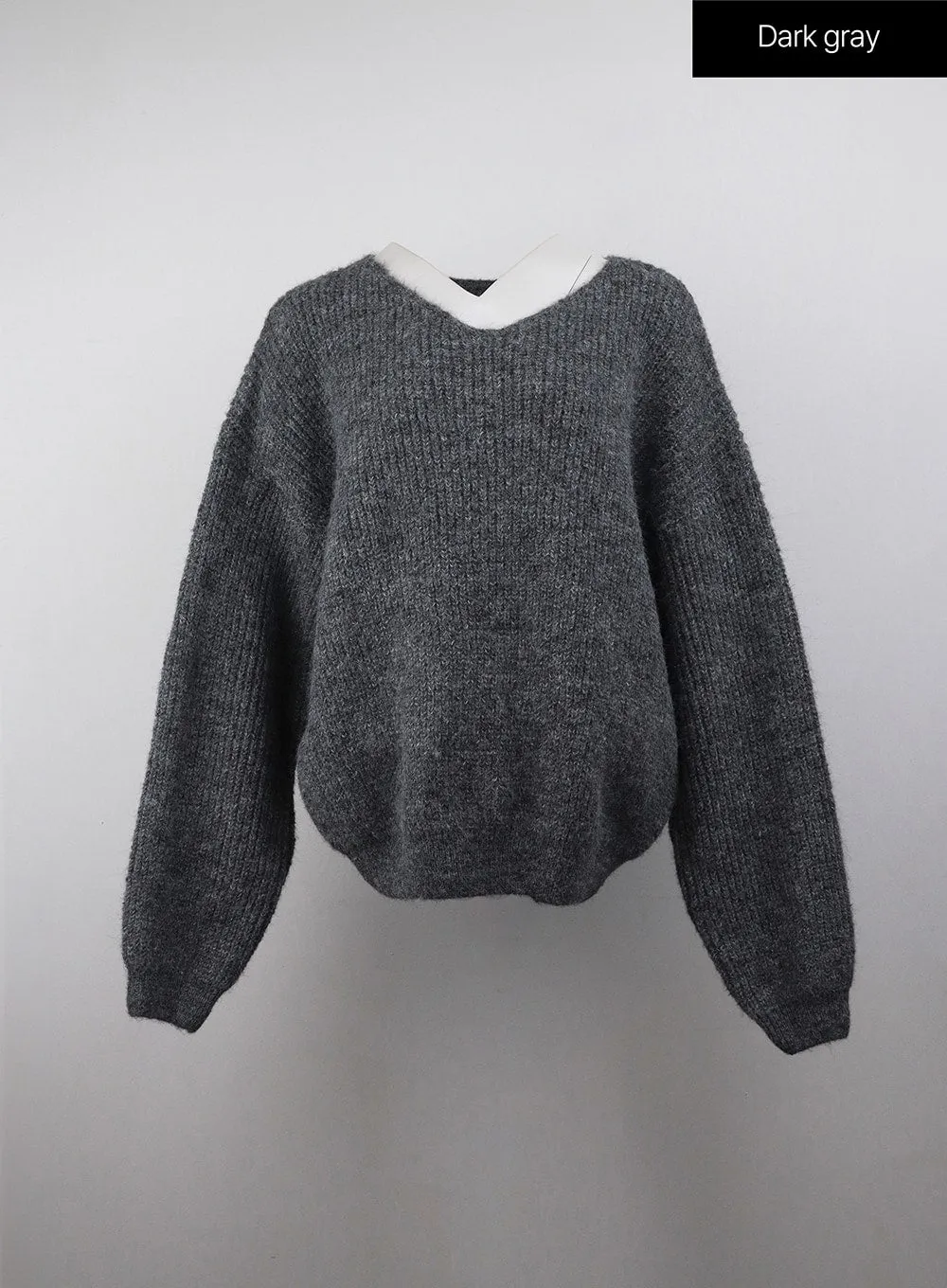 Oversized V-Neck Solid Long Sleeve Sweater OJ411