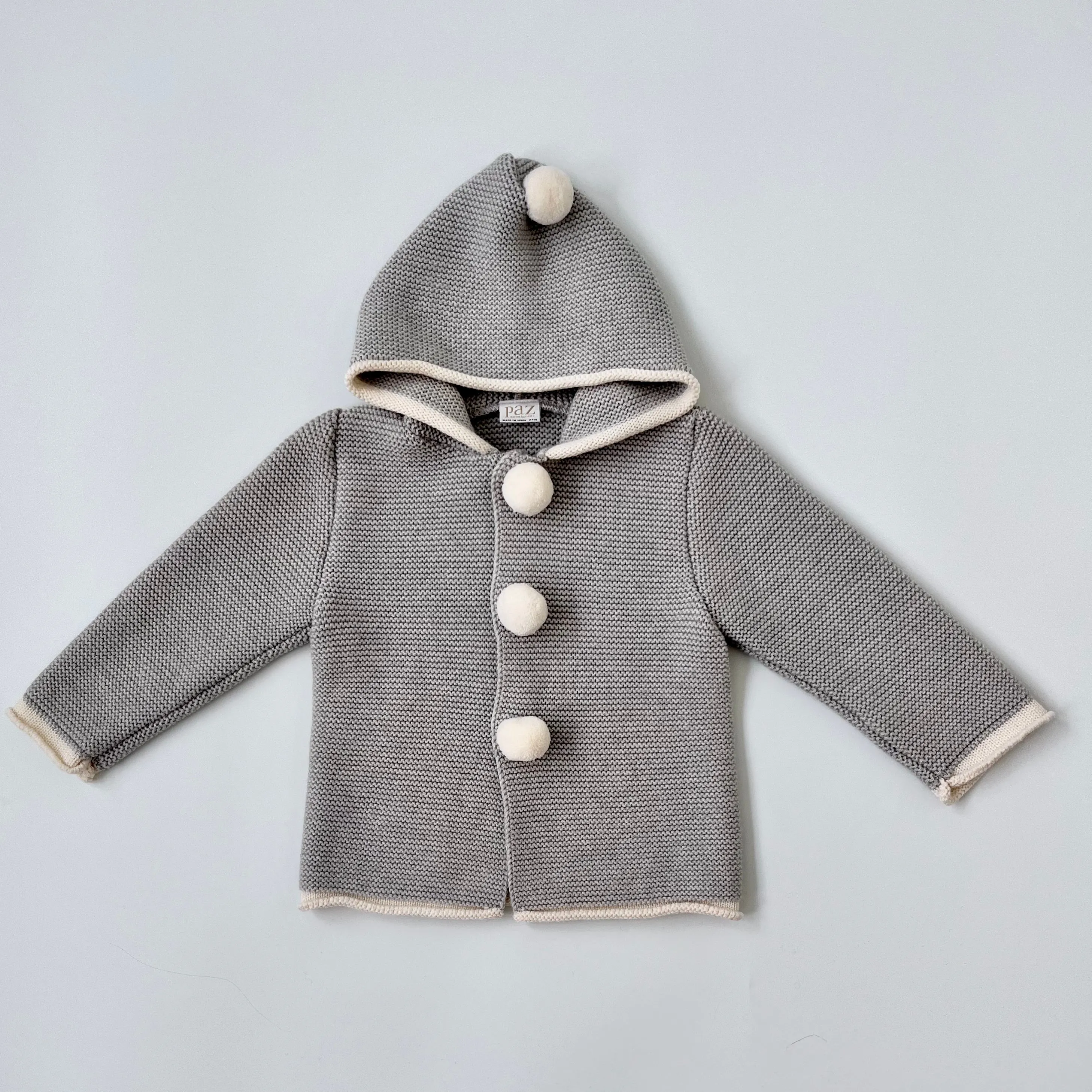 Paz Rodriguez Grey Knitted Pom Pom Cardigan: 24 Months (Brand New)