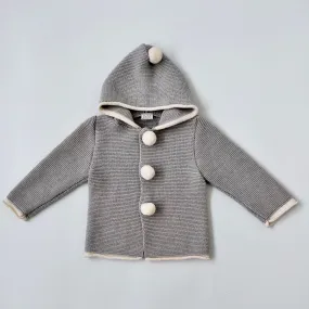 Paz Rodriguez Grey Knitted Pom Pom Cardigan: 24 Months (Brand New)