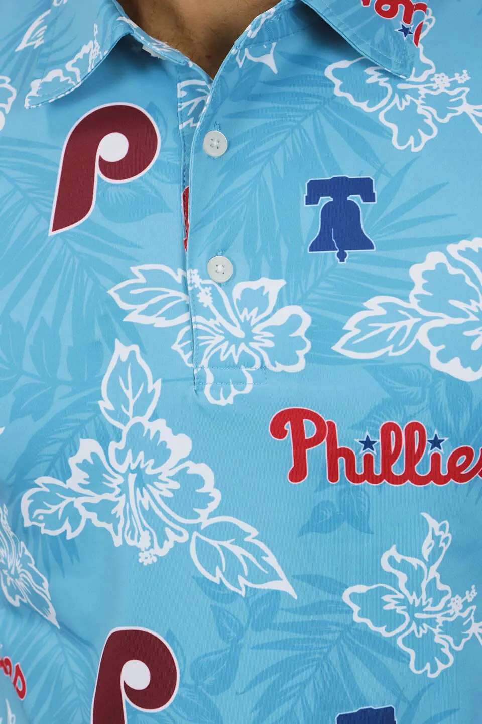 Philadelphia Phillies Cooperstown Authentic Hawaiian Print Performance Polo Shirt | Light Blue