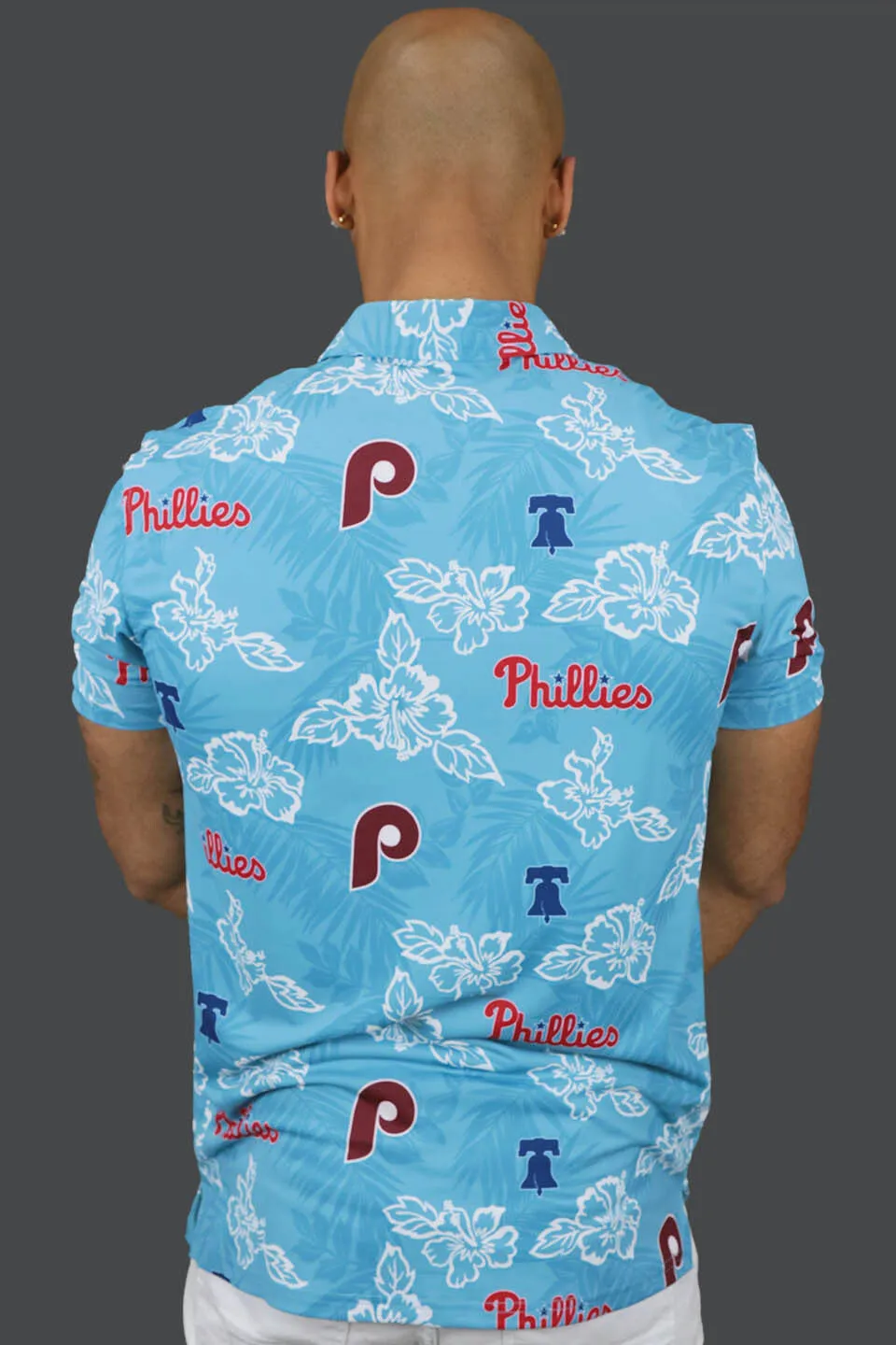 Philadelphia Phillies Cooperstown Authentic Hawaiian Print Performance Polo Shirt | Light Blue