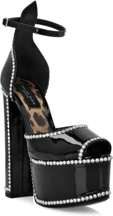 Philipp Plein crystal-embellished heeled platform sandals Black