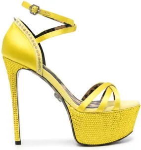 Philipp Plein embellished satin platform sandals Yellow