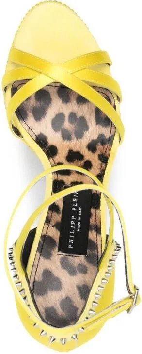 Philipp Plein embellished satin platform sandals Yellow