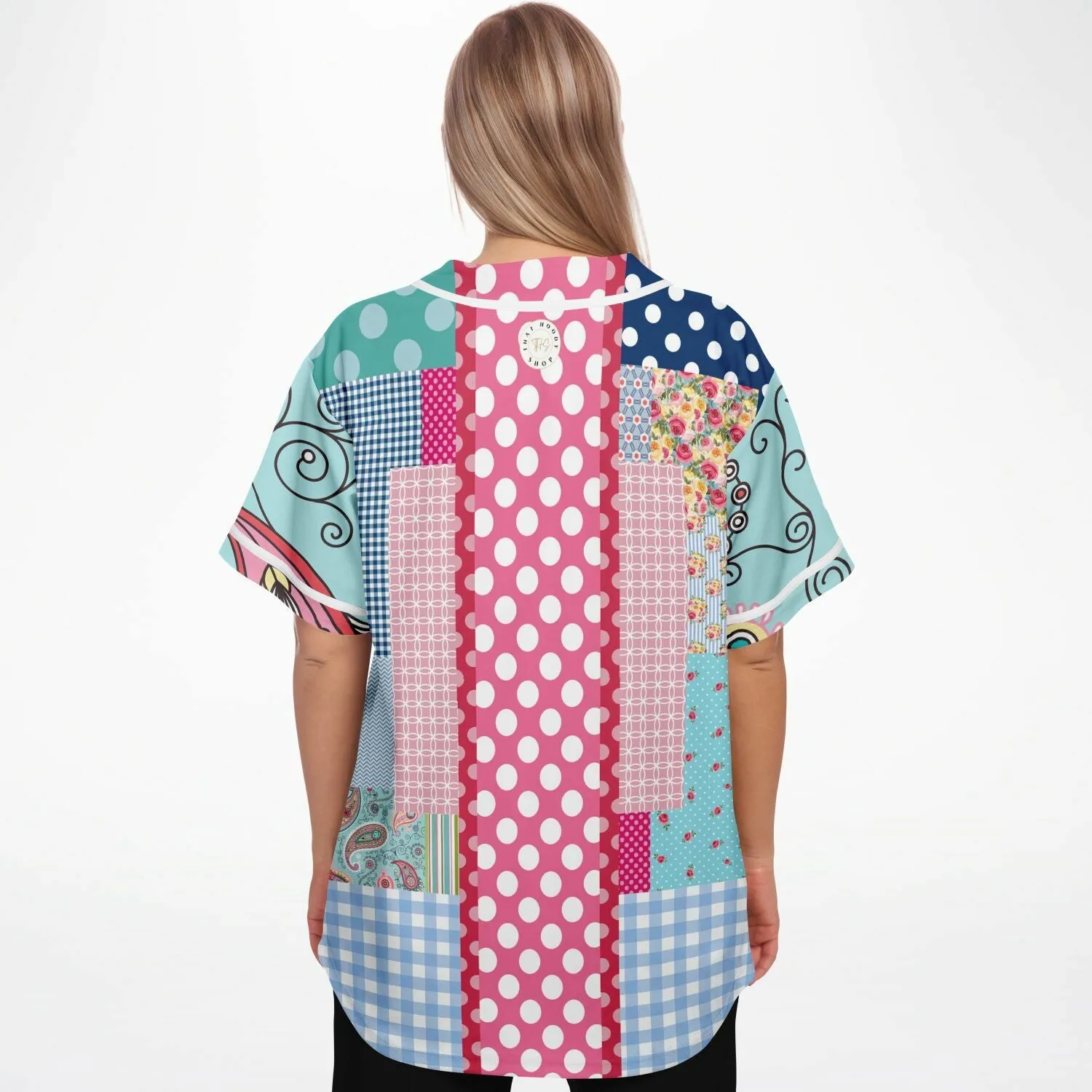 Pink Sherbert Floral Patchwork Plaid Button Front Jersey