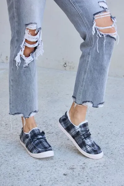 Plaid Plush Sneakers in Black