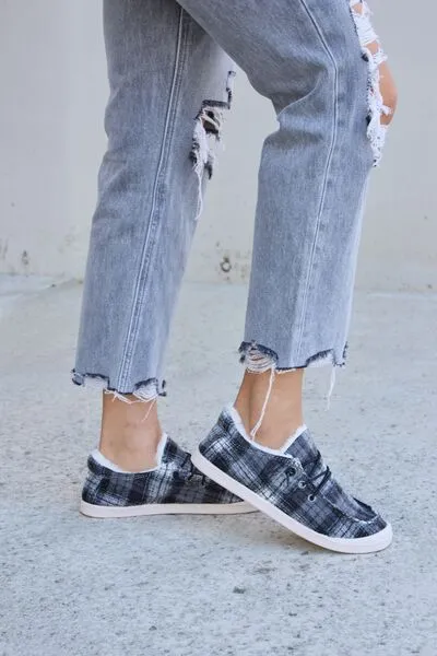 Plaid Plush Sneakers in Black