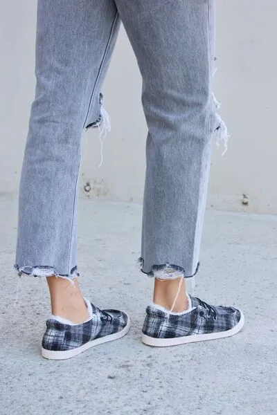 Plaid Plush Sneakers in Black