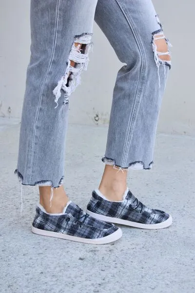 Plaid Plush Sneakers in Black