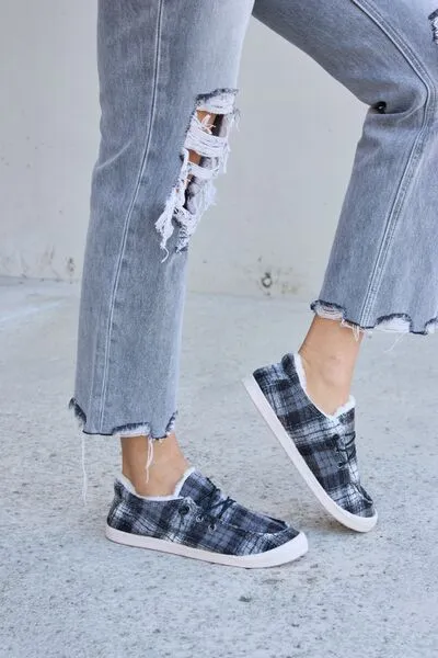 Plaid Plush Sneakers in Black