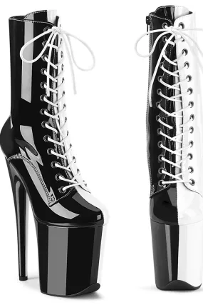 Pleaser USA Flamingo-1040TT 8inch Pleaser Boots - Patent Black/White