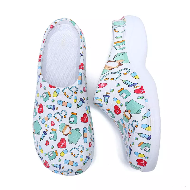 Printing Scrub Clogs Anti-slip Surgical Shoes Chef Shoes Nursing Slippers for women