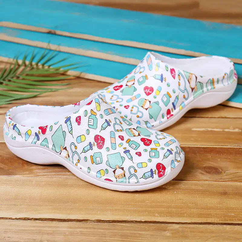 Printing Scrub Clogs Anti-slip Surgical Shoes Chef Shoes Nursing Slippers for women