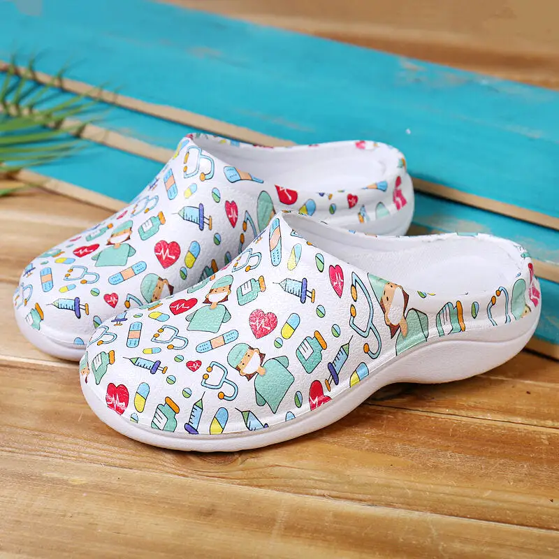 Printing Scrub Clogs Anti-slip Surgical Shoes Chef Shoes Nursing Slippers for women