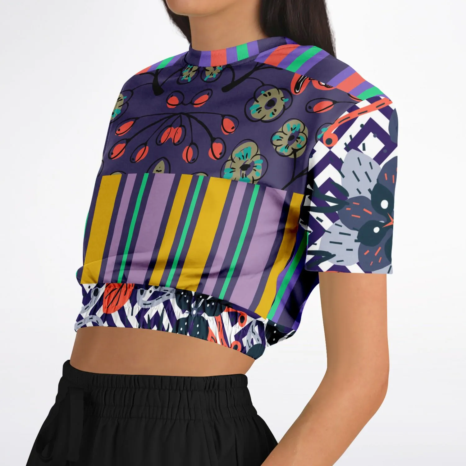 Purple Flurry Short Sleeve Cropped Eco-Poly Sweater