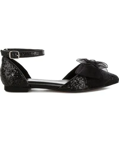 Rag & Co Women's Clarice Sheer Bow Detail Glitter Flat Sandals In Black