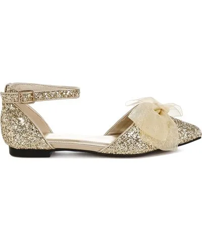 Rag & Co Women's Clarice Sheer Bow Detail Glitter Flat Sandals In Gold