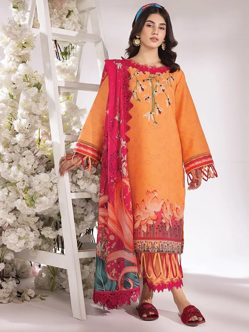 Rang Rasiya Summer Breeze Unstitched Lawn Print 3Pc Suit D-08 Coral