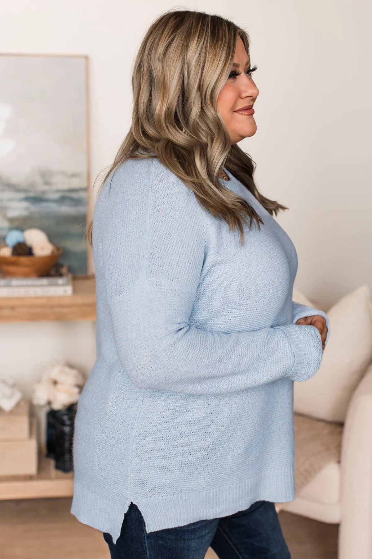 Reaching Out To You Knit Sweater- Baby Blue