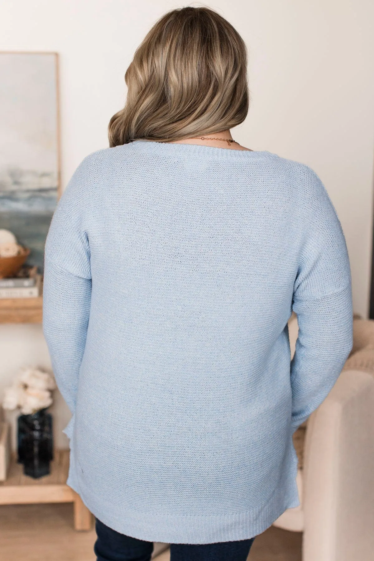 Reaching Out To You Knit Sweater- Baby Blue