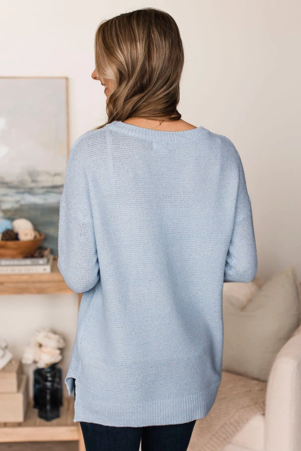 Reaching Out To You Knit Sweater- Baby Blue