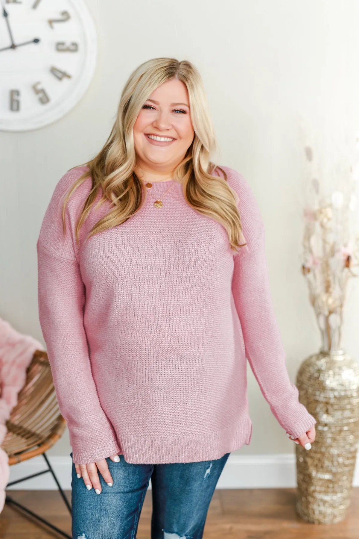 Reaching Out To You Knit Sweater- Dusty Pink