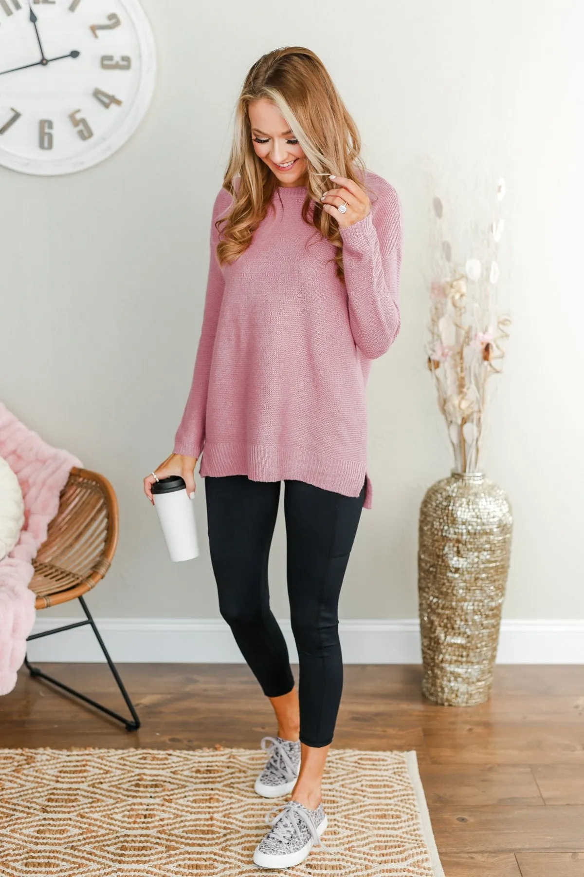 Reaching Out To You Knit Sweater- Dusty Pink