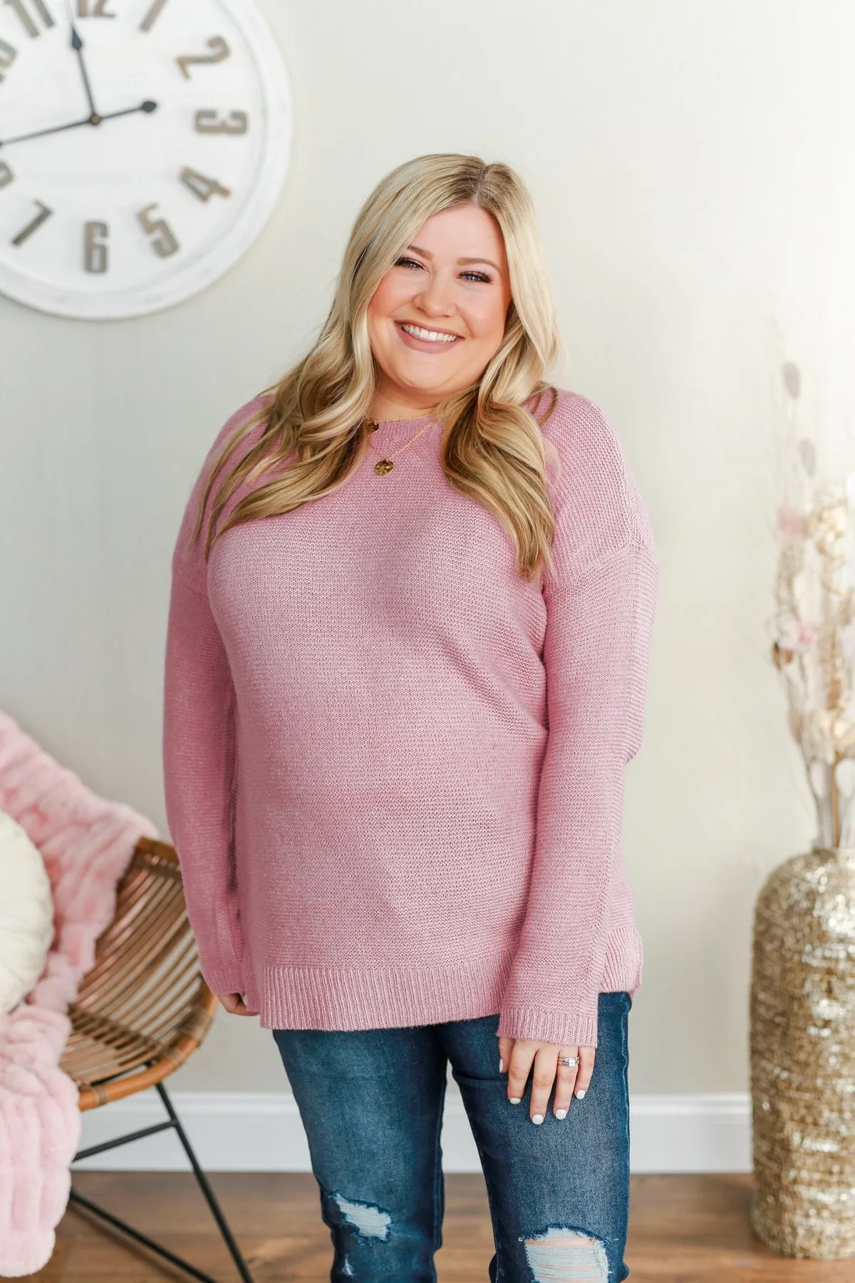 Reaching Out To You Knit Sweater- Dusty Pink