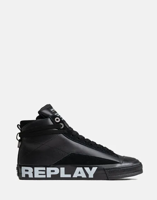 Replay Mens Snap Campus Shoes Black And White