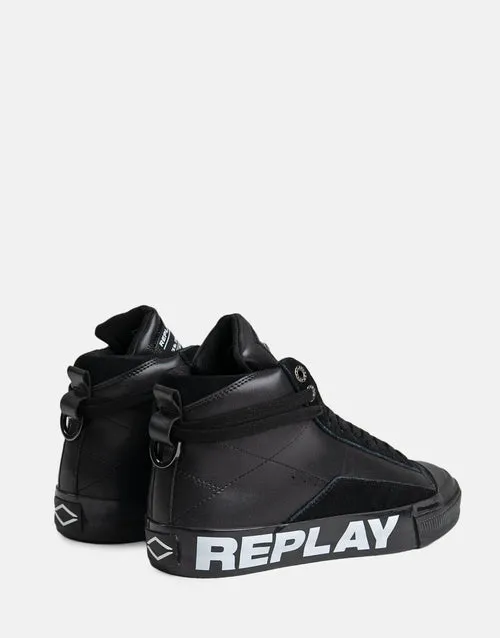 Replay Mens Snap Campus Shoes Black And White