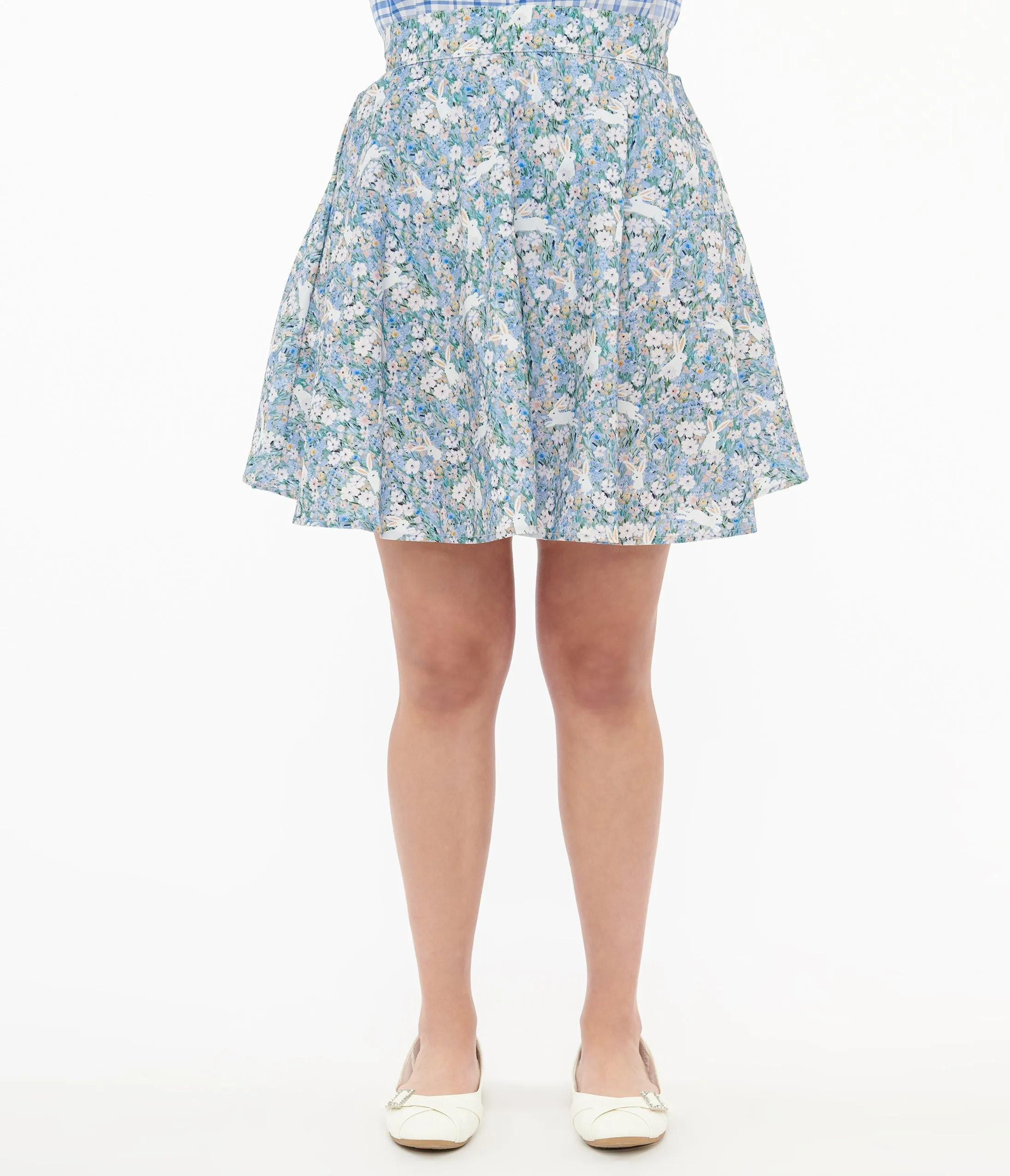 Retrolicious 1950s Blue & White Bunny Print Cotton Skater Skirt