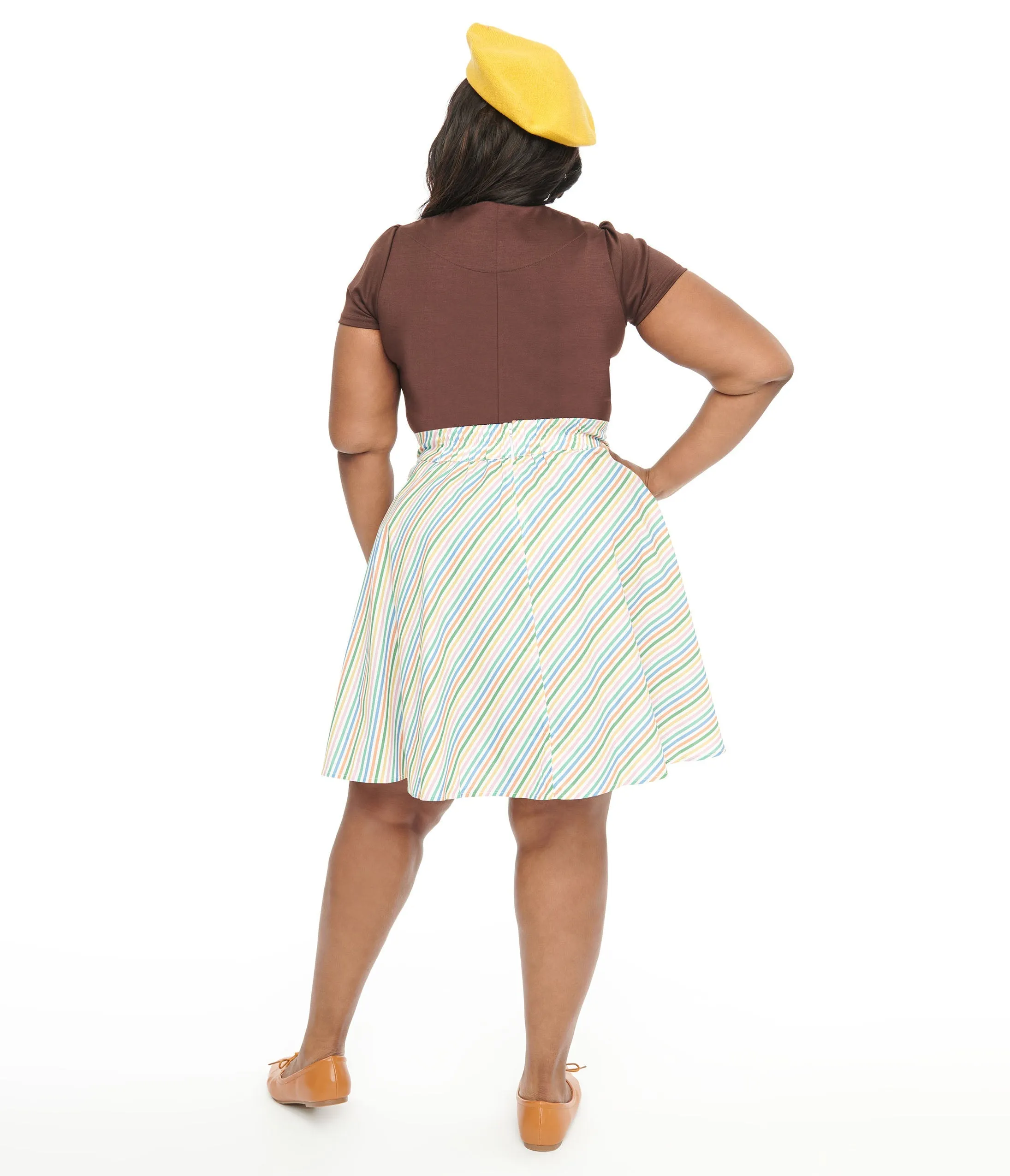 Retrolicious Plus Size 1950s Rainbow Diagonal Stripe Skater Skirt