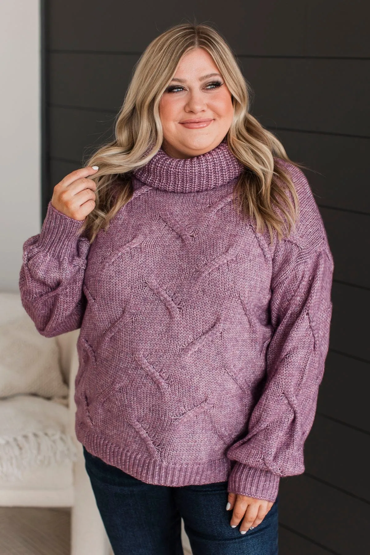 Settle Into Winter Turtle Neck Sweater- Dark Lavender