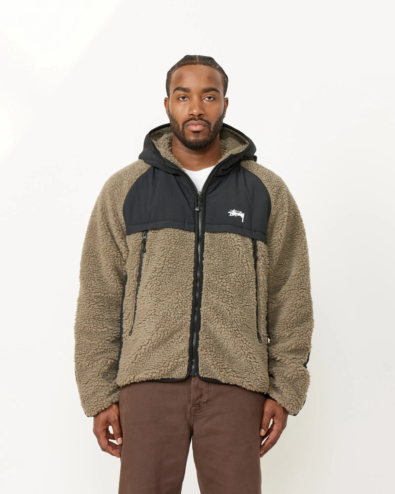 Sherpa Paneled Hooded Jacket in Stone