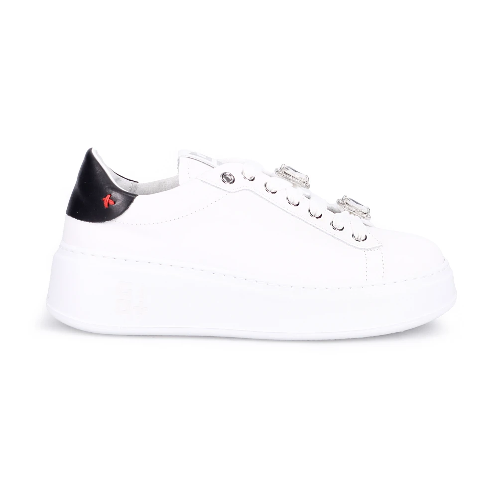 Sneakers in Pelle Bianca con Dettaglio Laminato