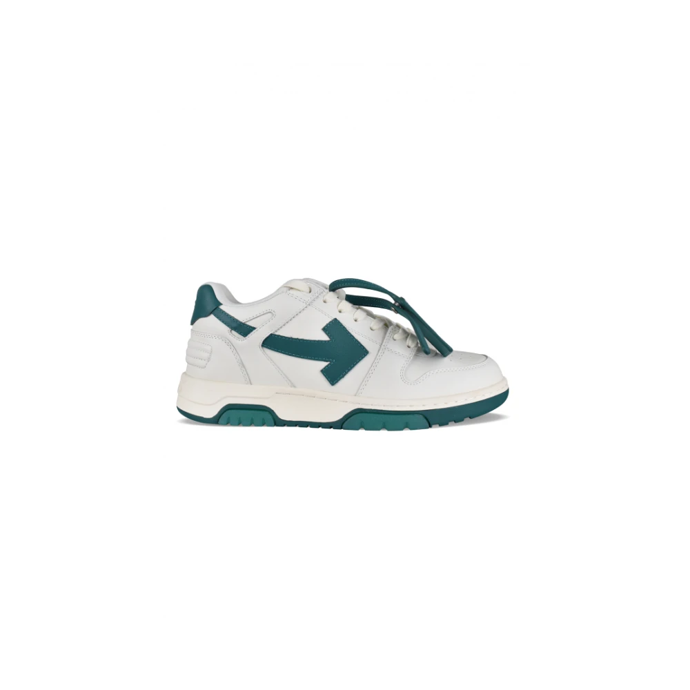 Sneakers OOO in Pelle Bianca con Frecce Verdi Scure