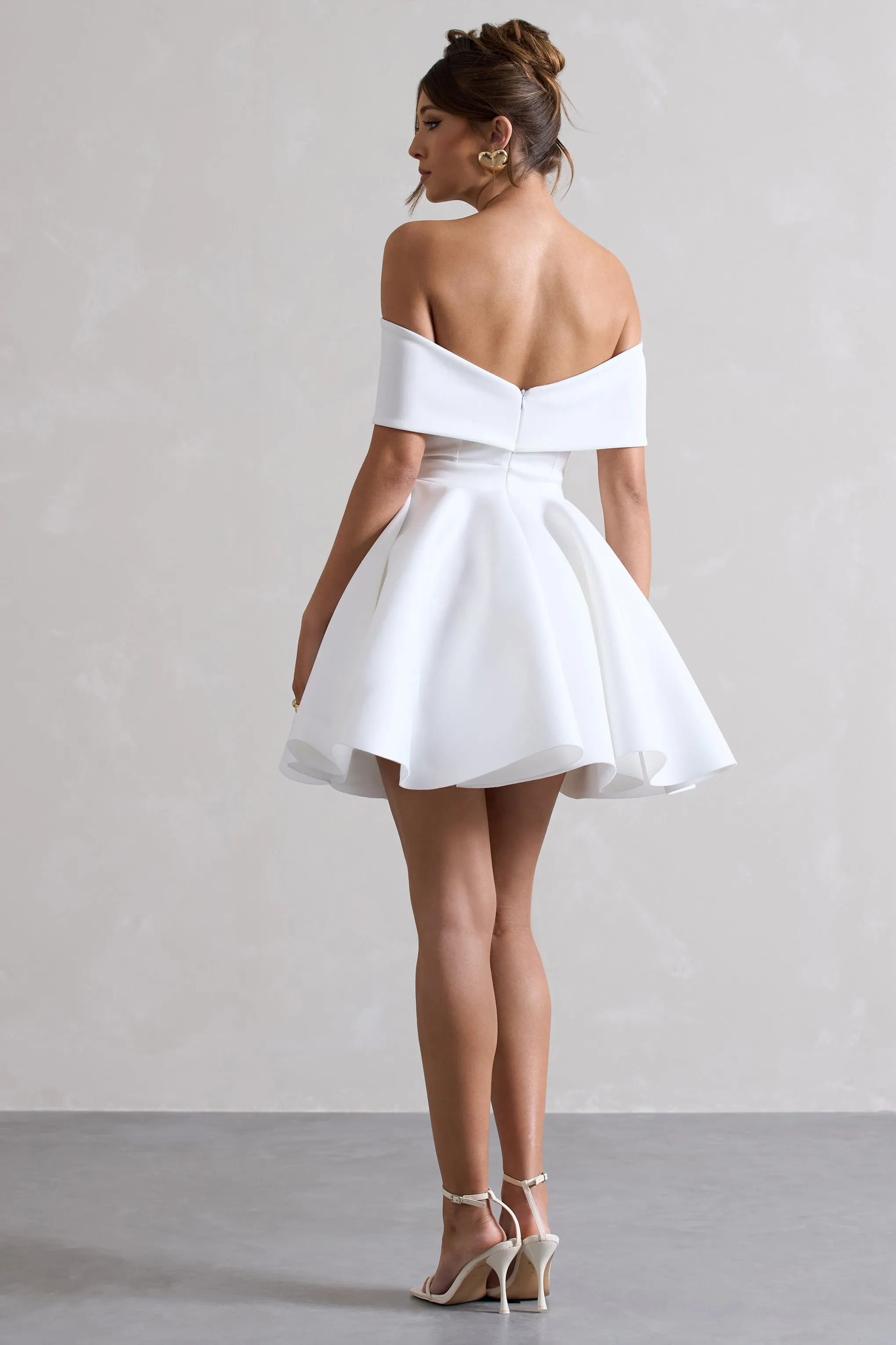 Snowfall | White Bardot Bow Skater Mini Dress