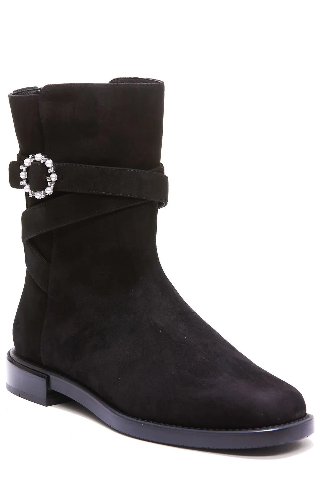 Stuart Weitzman Embellished Buckle High Ankle Boots