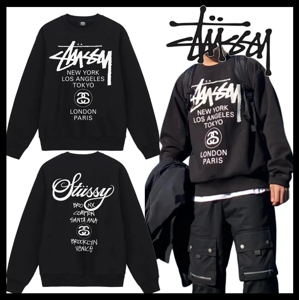 STUSSY  |Unisex Street Style Logo Skater Style Sweatshirts