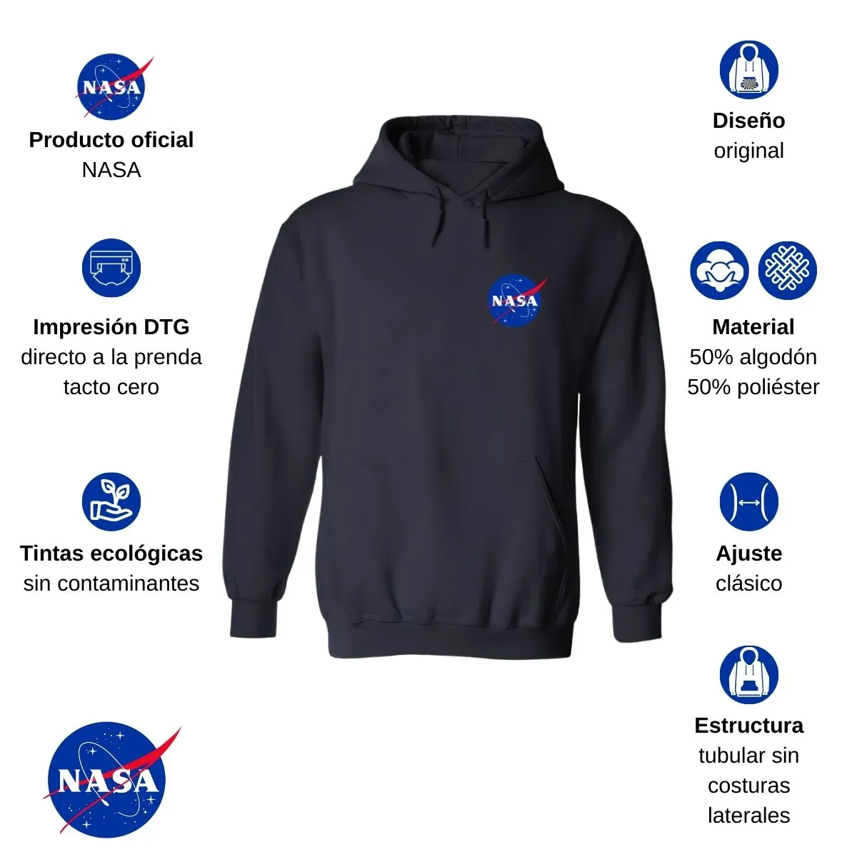 Sweater Suéter Hombre Hoodie Nasa Logo Espacial Escudo