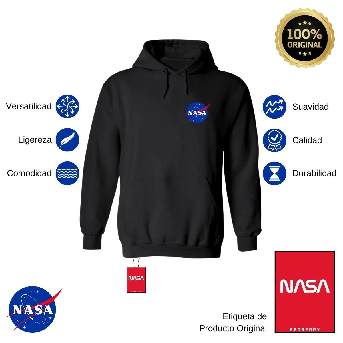 Sweater Suéter Hombre Hoodie Nasa Logo Espacial Escudo