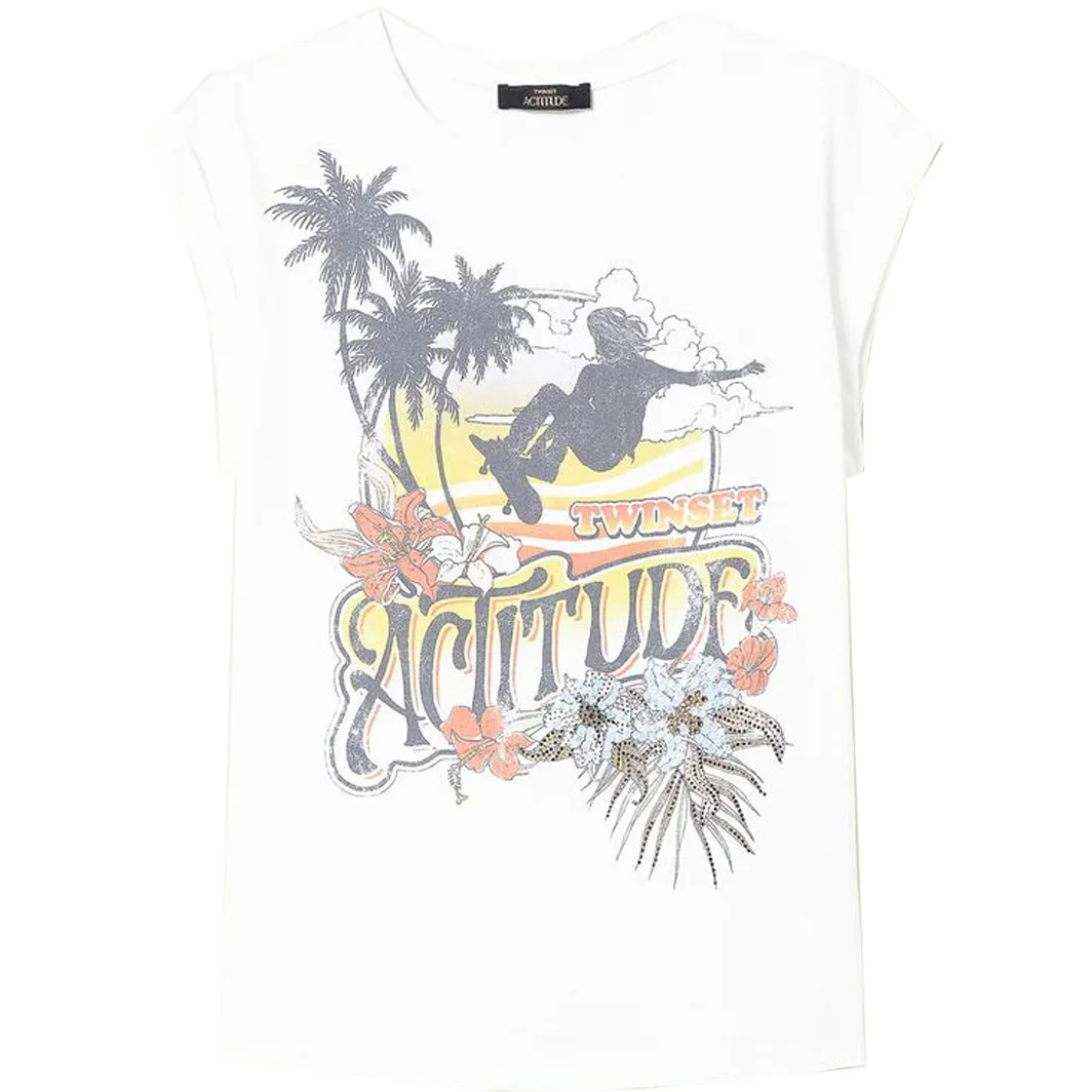 T-SHIRT SURF ACTITUDE Donna Bianco Gardenia