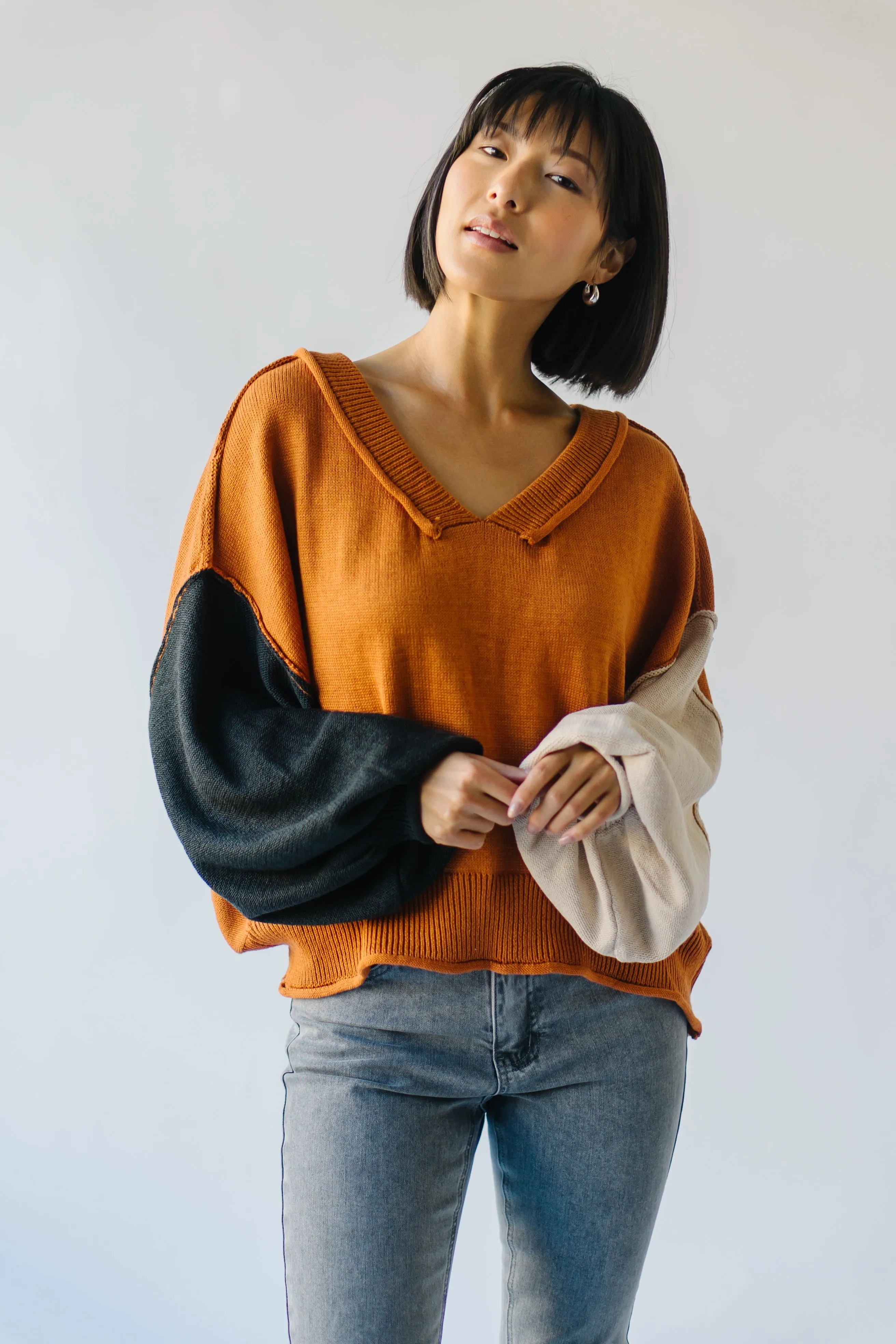 The Cardona V-Neck Sweater in Brick Multi