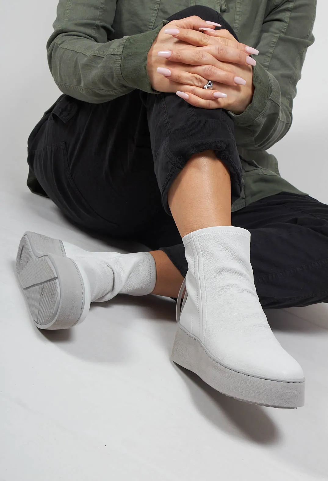 Thick Sole Sock Boots in Light Grey