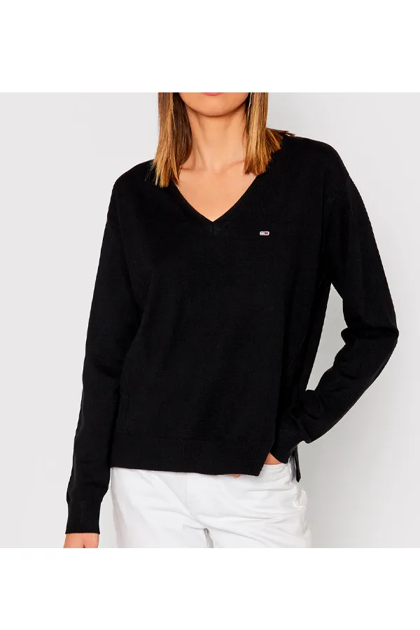 Tommy Hilfiger Women V-Neck Knit Sweater Black